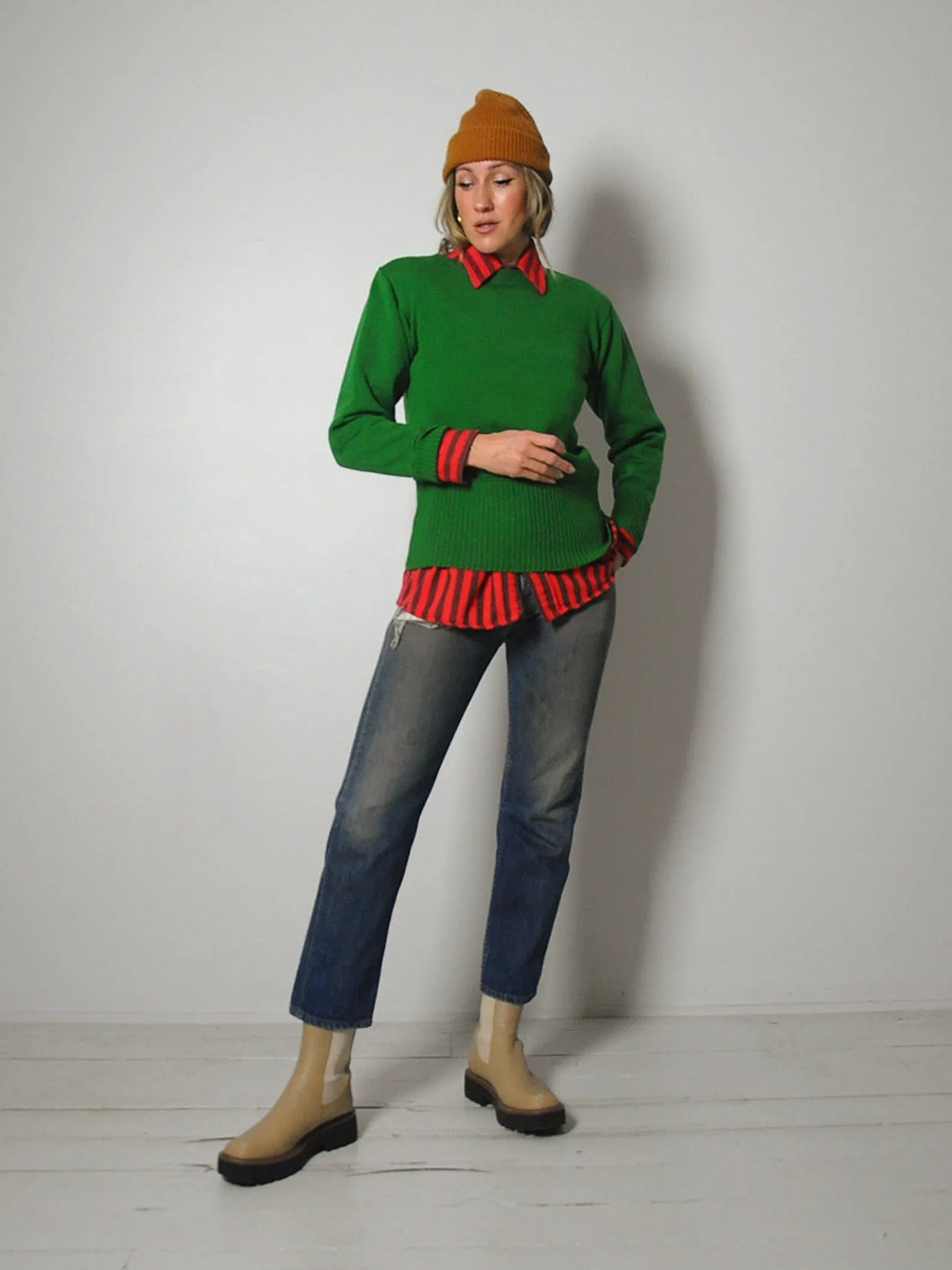 1940's Kelly Green Boatneck Sweater