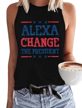 AD Alexa…Crew Neck Tank Top, Casual Sleeveless Top Bk XL