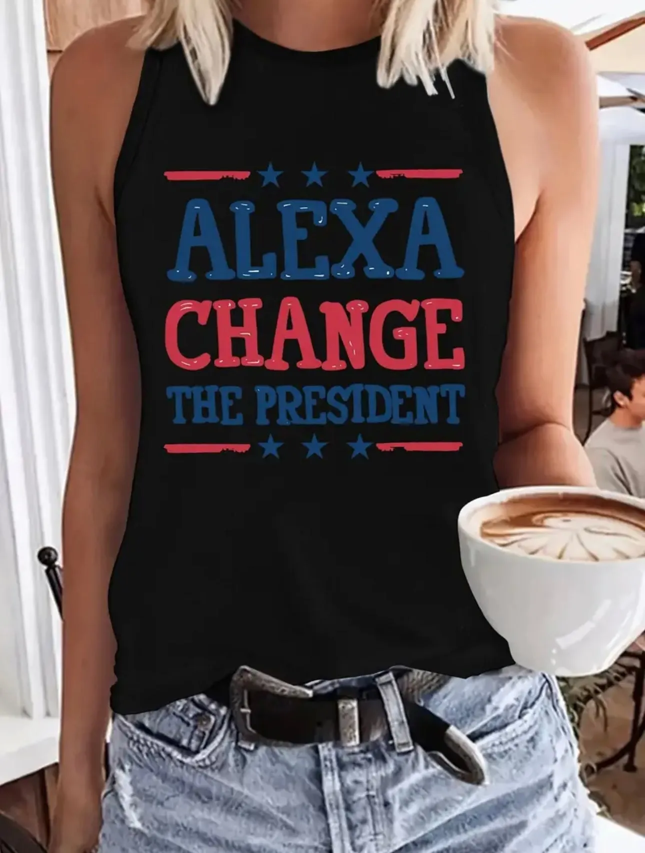 AD Alexa…Crew Neck Tank Top, Casual Sleeveless Top Bk XL