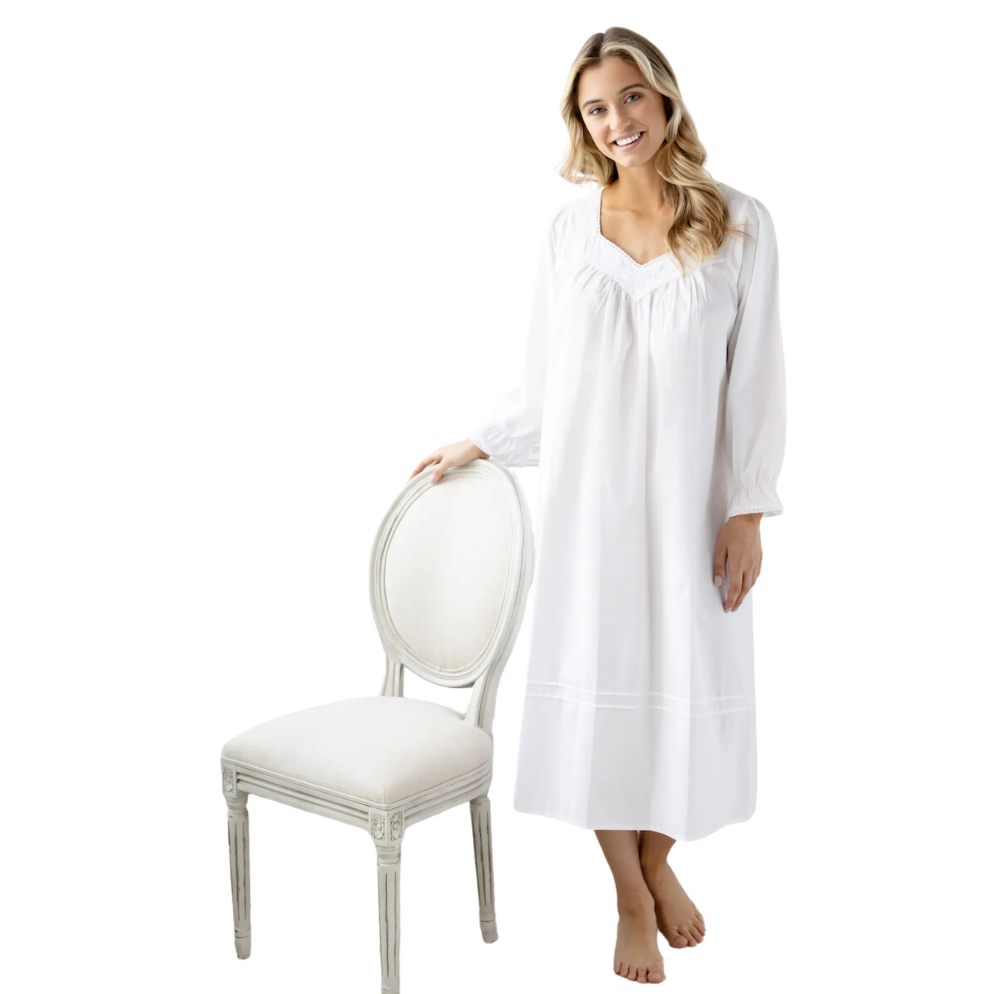 Adelaide White Cotton Nightgown