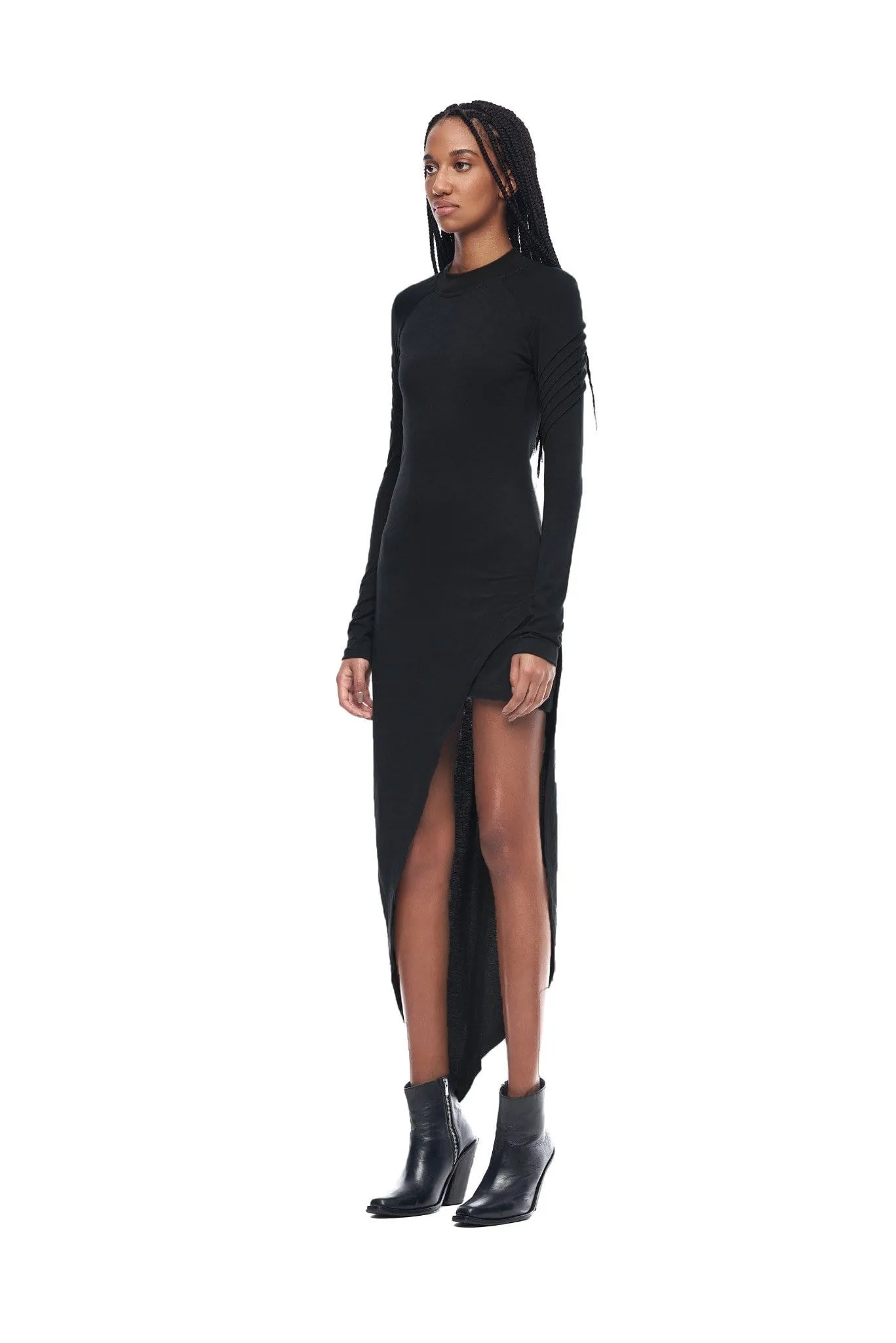 ASYMMETRICAL MINI DRESS IN BLACK