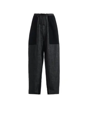 BLACK DENIM  WOOL JERSEY RIB WAIST STRING PANTS