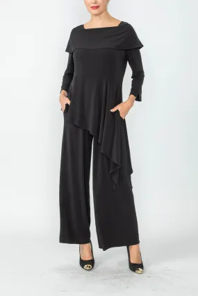 Black Shawl Collar Asymmetrical Layered Jumpsuit