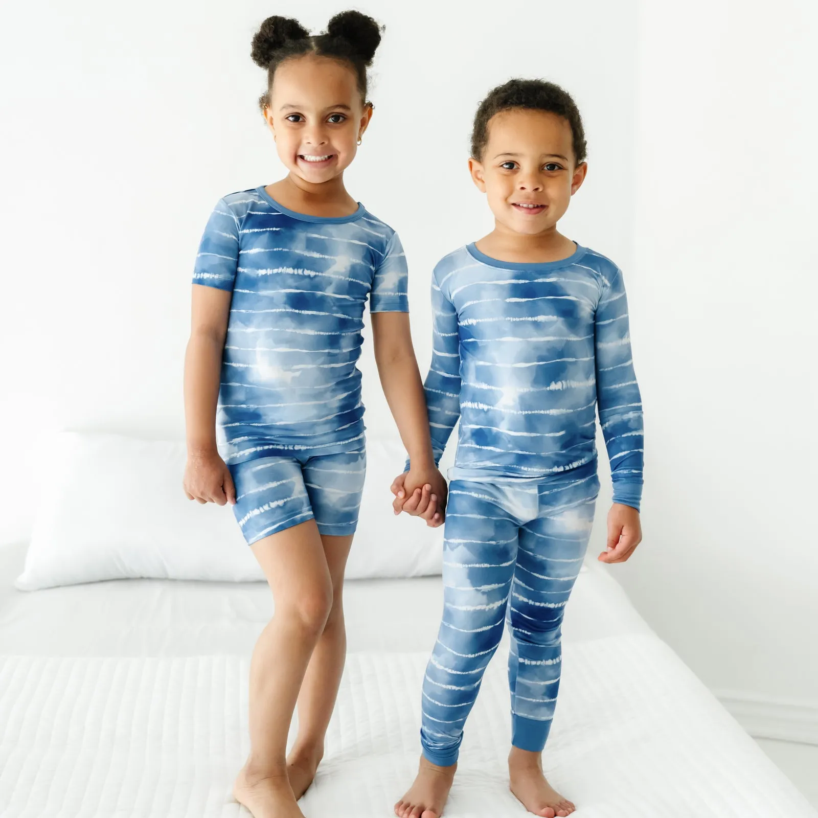 Blue Tie Dye Dreams Two-Piece Short Sleeve & Shorts Pajama Set