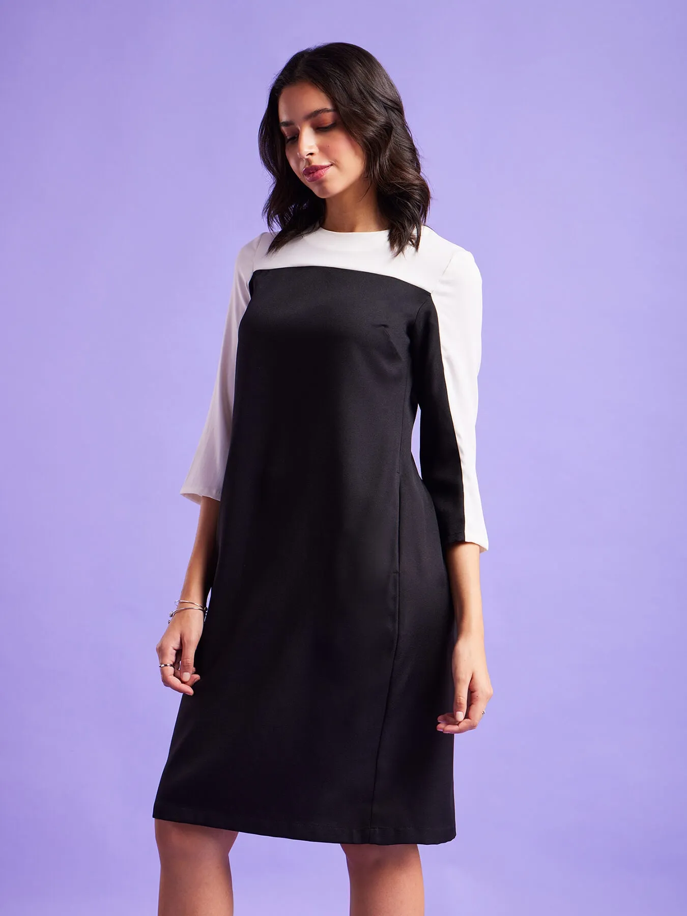 Colour Block Shift Dress - Black And White