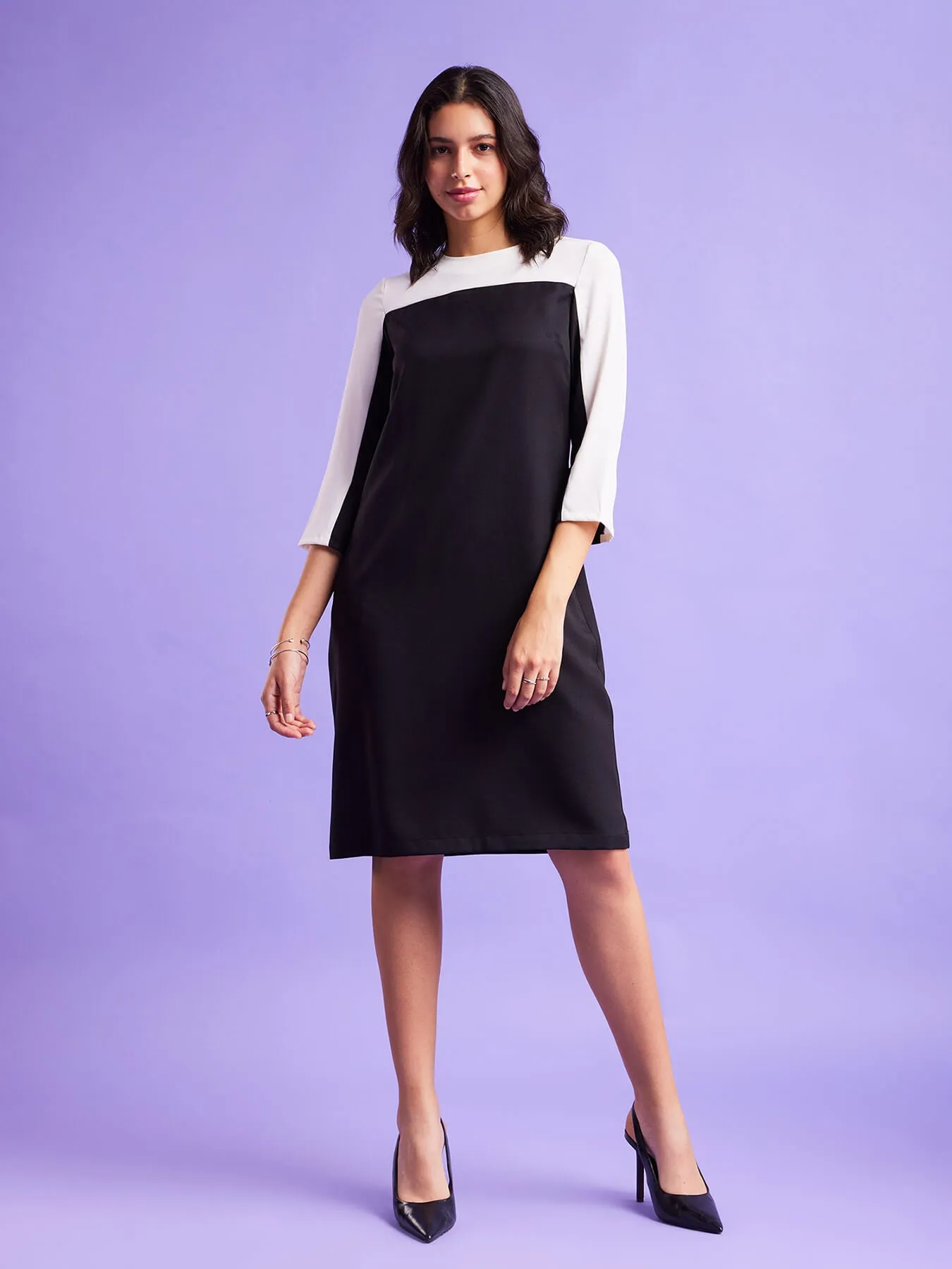 Colour Block Shift Dress - Black And White