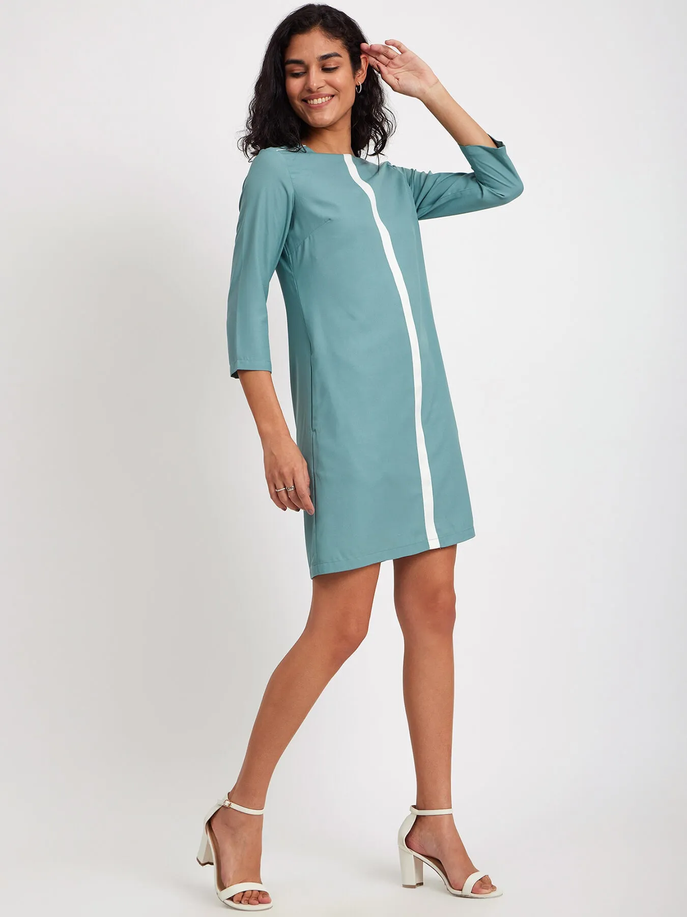 Colour Block Shift Dress - Sap Green