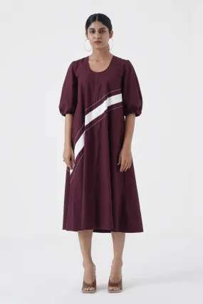 Concord - U-neck wave stitch long dress - Wine