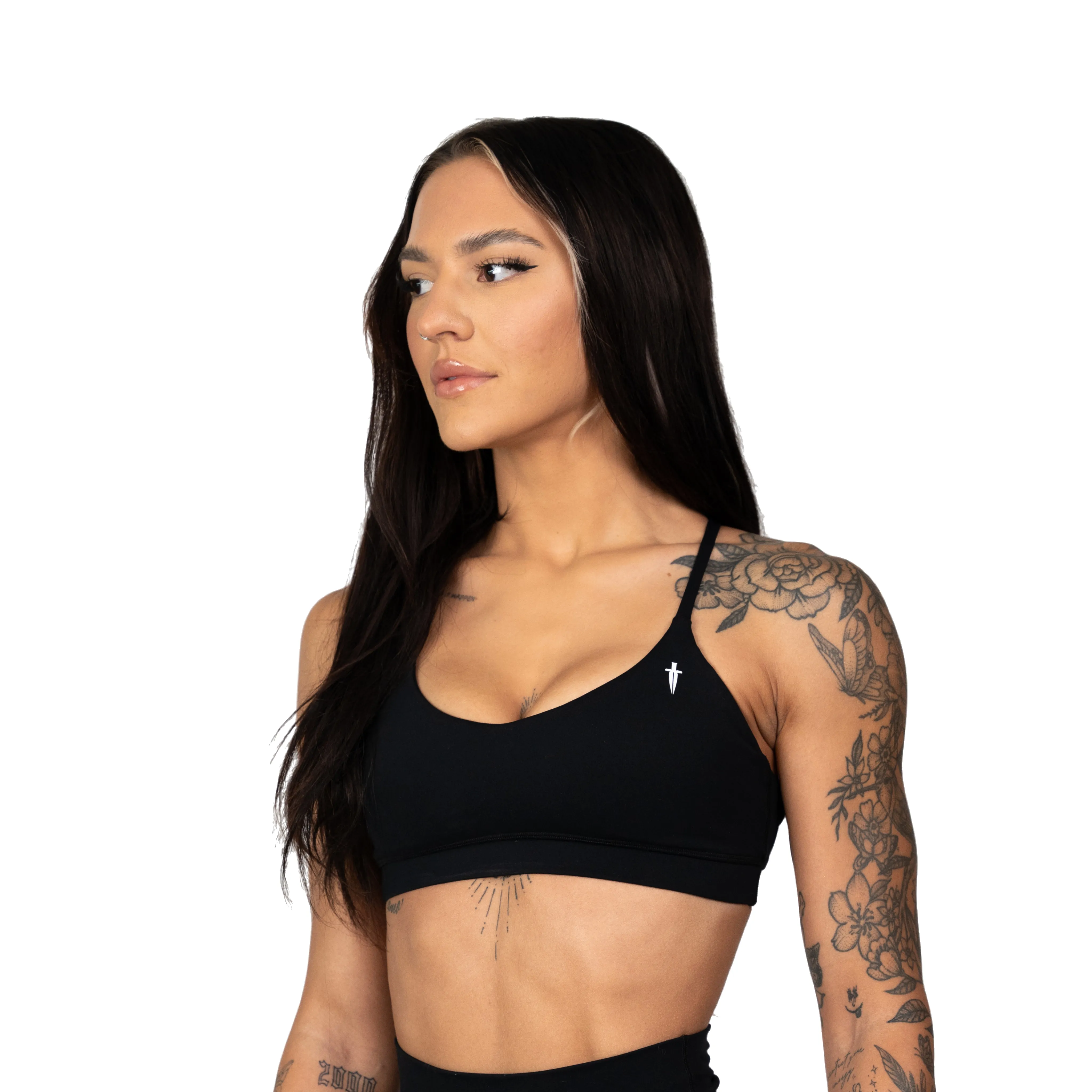 CORE V-NECK SPORTS BRA - BLACK