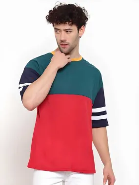 Cotton Color Block Half Sleeves Mens Round Neck T-Shirt