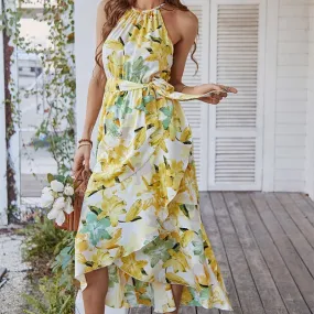 DressBetty - Summer Flower Print Sexy Slit Beach Dresses