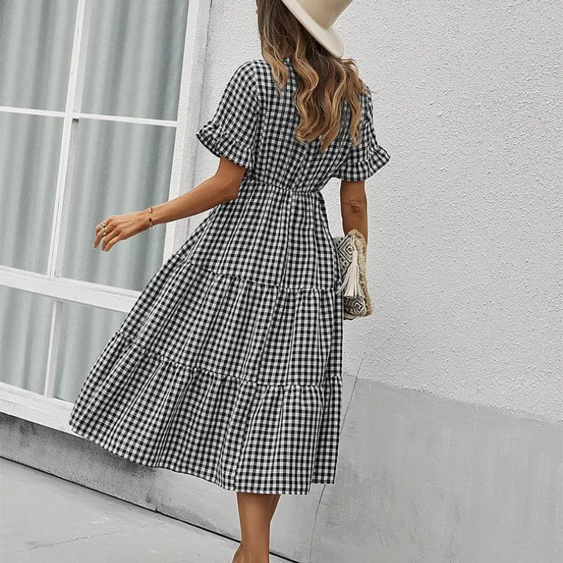 DressBetty - V Neck Ruffles Short Sleeve Boho Dress