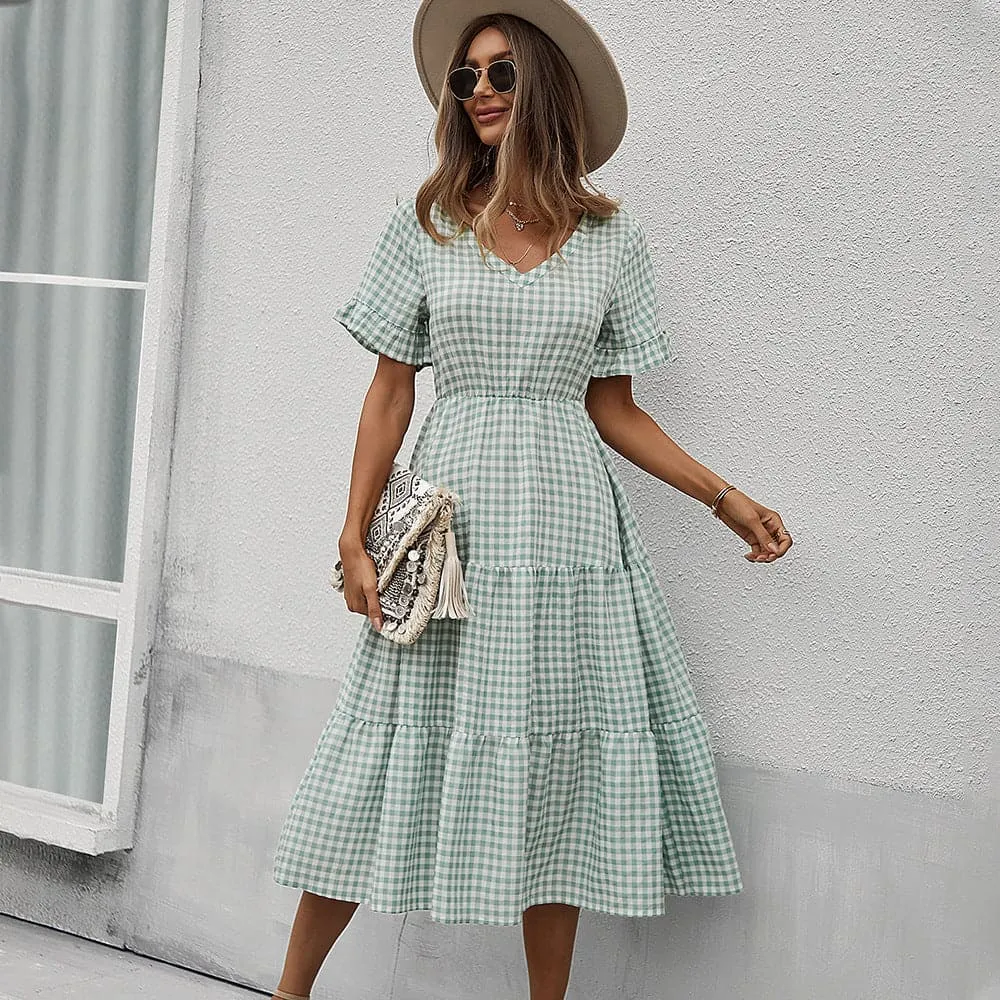 DressBetty - V Neck Ruffles Short Sleeve Boho Dress