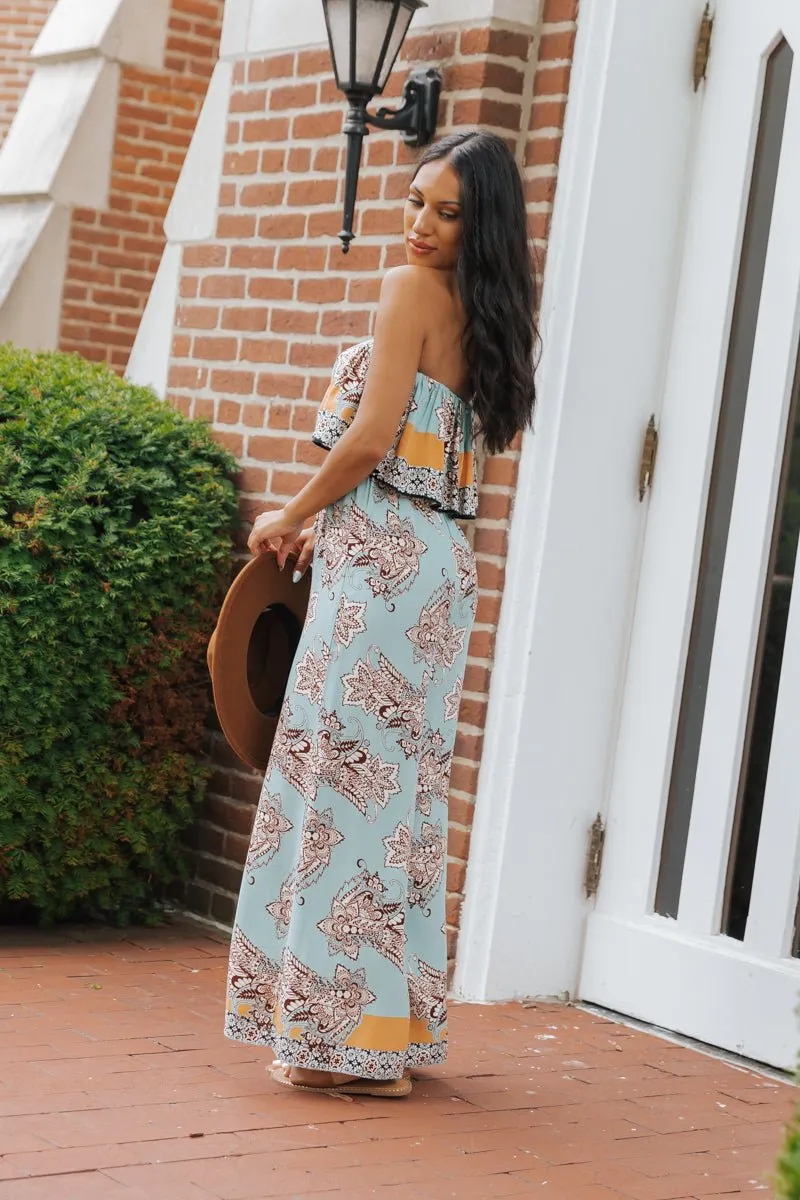 Floral Paisley Print Strapless Wide Leg Jumpsuit - FINAL SALE