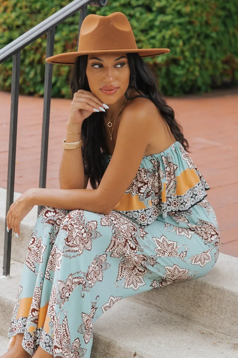 Floral Paisley Print Strapless Wide Leg Jumpsuit - FINAL SALE