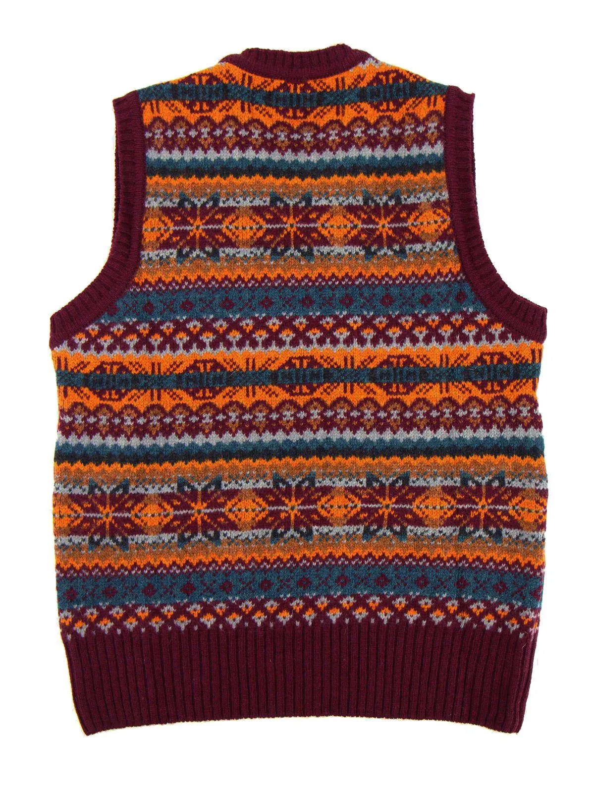 Forties Vintage Scottish Wool Fairisle Knit Tank Top in Bordeaux Red