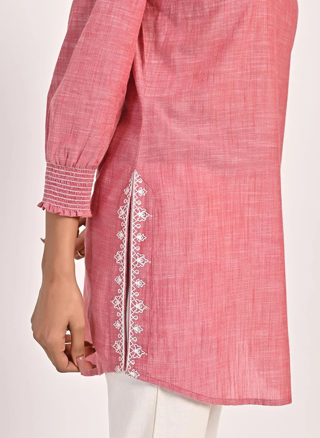 Fuchsia Round Neck Embroidered Tunic