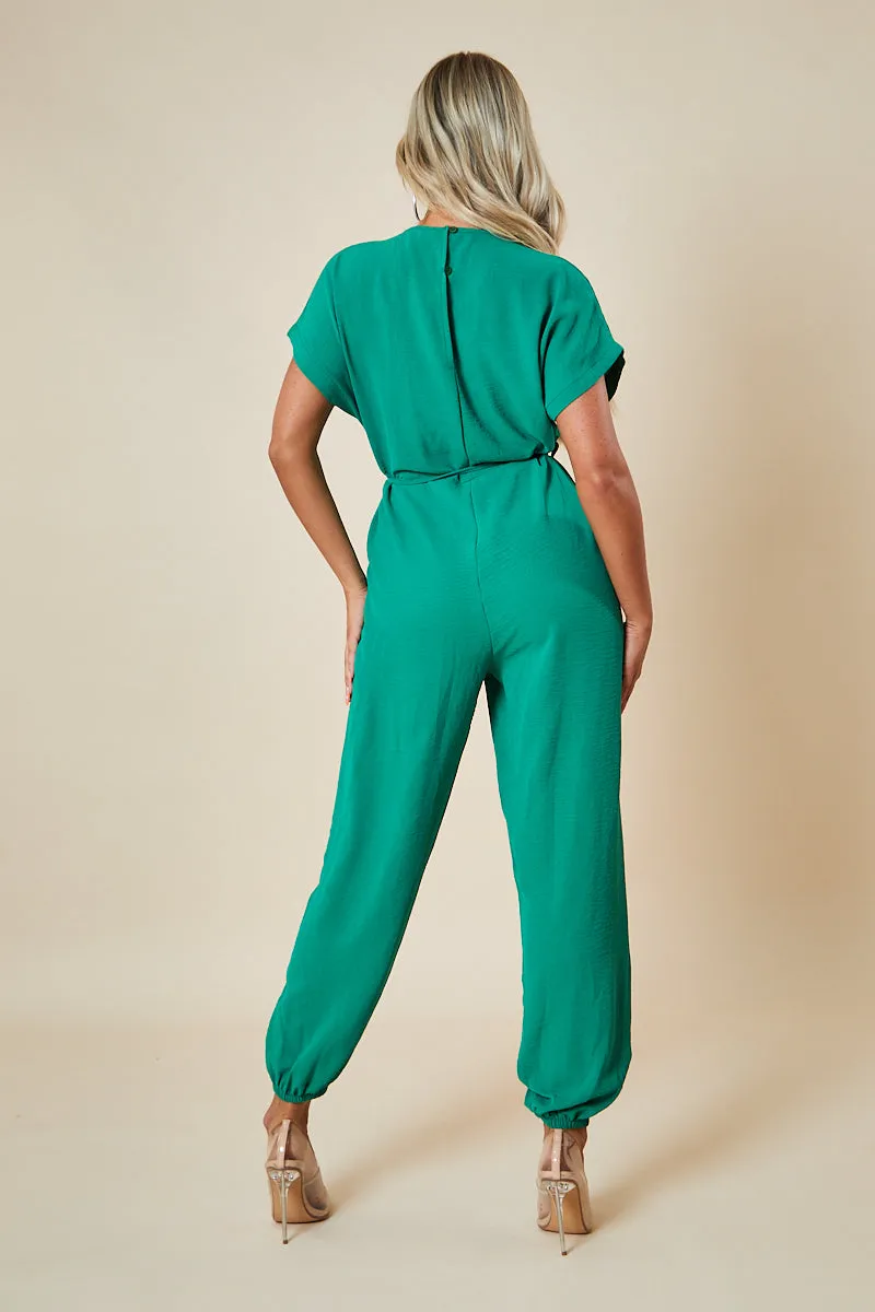 Green V-Neck Oversized Tie Detail Jumpsuit - Sammie