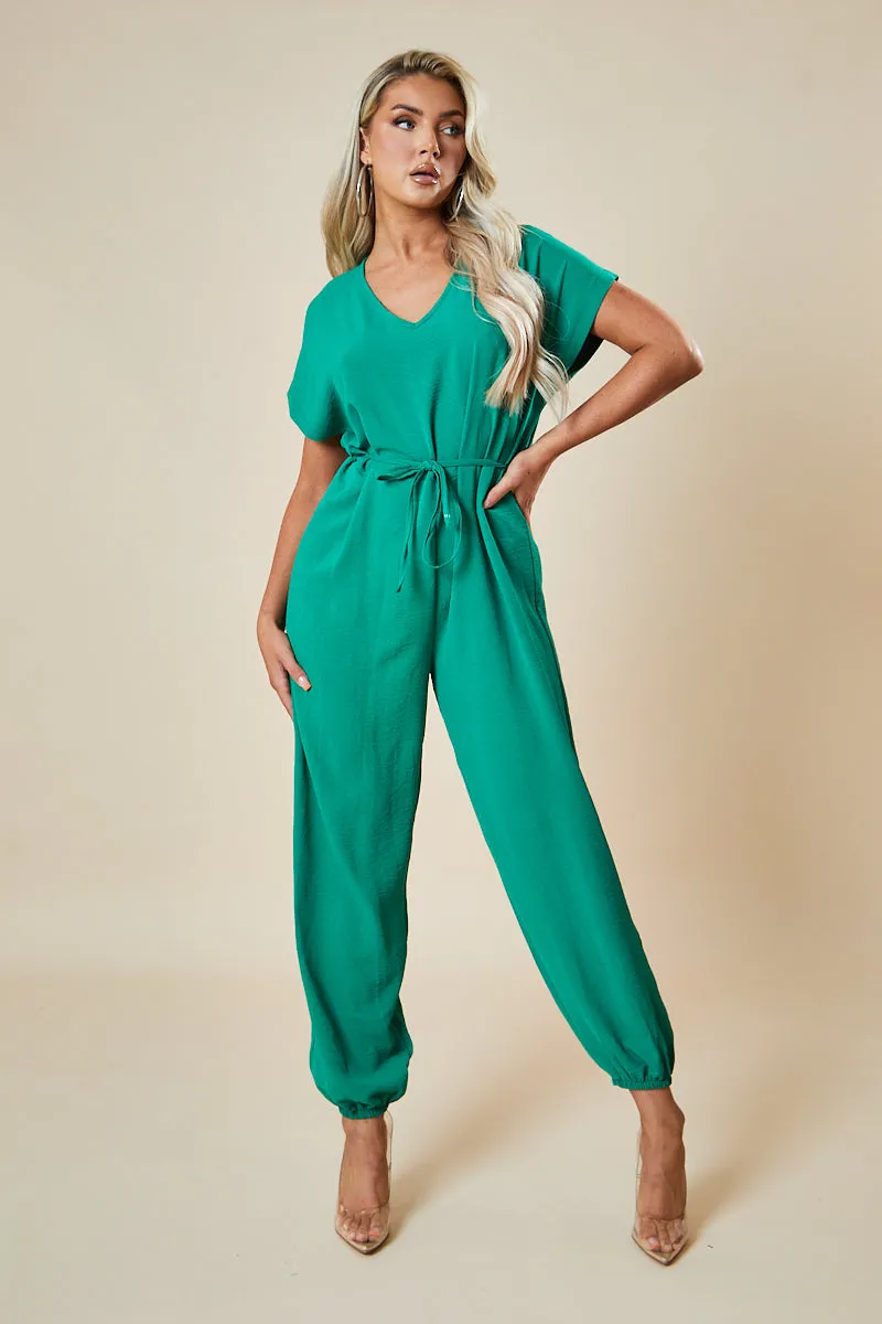 Green V-Neck Oversized Tie Detail Jumpsuit - Sammie