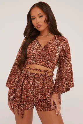 Leopard Print Abstract Print Wrap Over Cropped Top - Lily