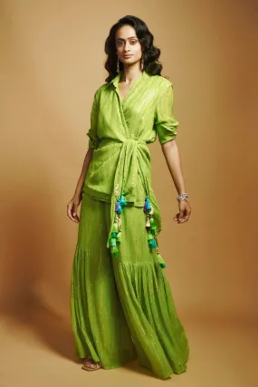 LIME GREEN FLARED GHARARA PANTS