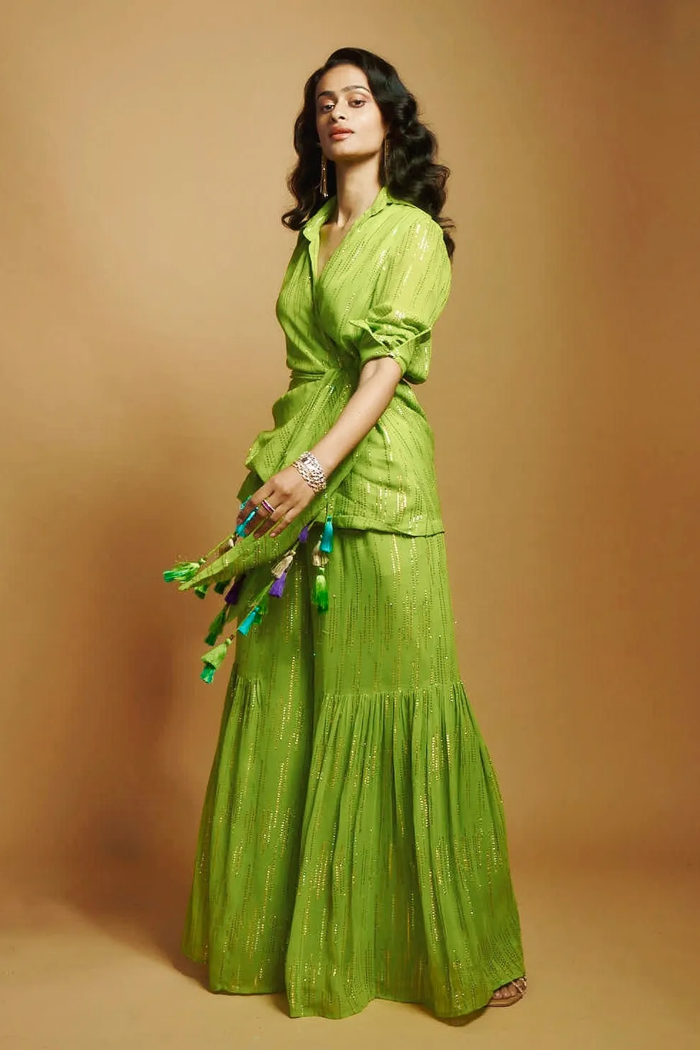 LIME GREEN FLARED GHARARA PANTS