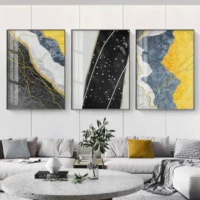 Modern Abstract Shades Of Grey Blue Yellow Wall Art Fine Art Canvas Prints Pictures For Modern Apartment Living Room Light Luxury Home Decor