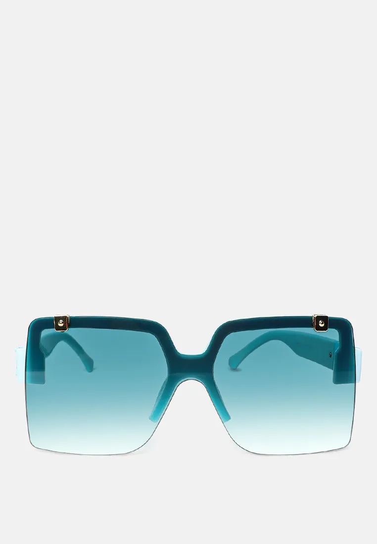 Oversized Half Rim Tinted Square Sunglasses