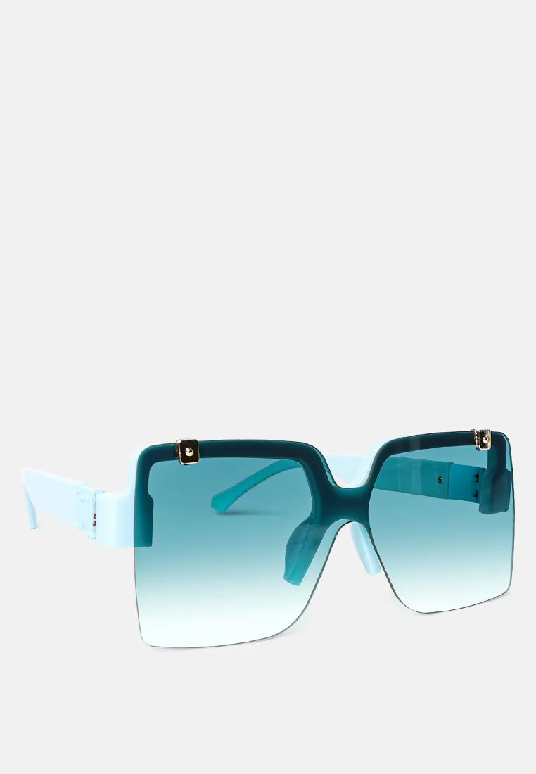 Oversized Half Rim Tinted Square Sunglasses