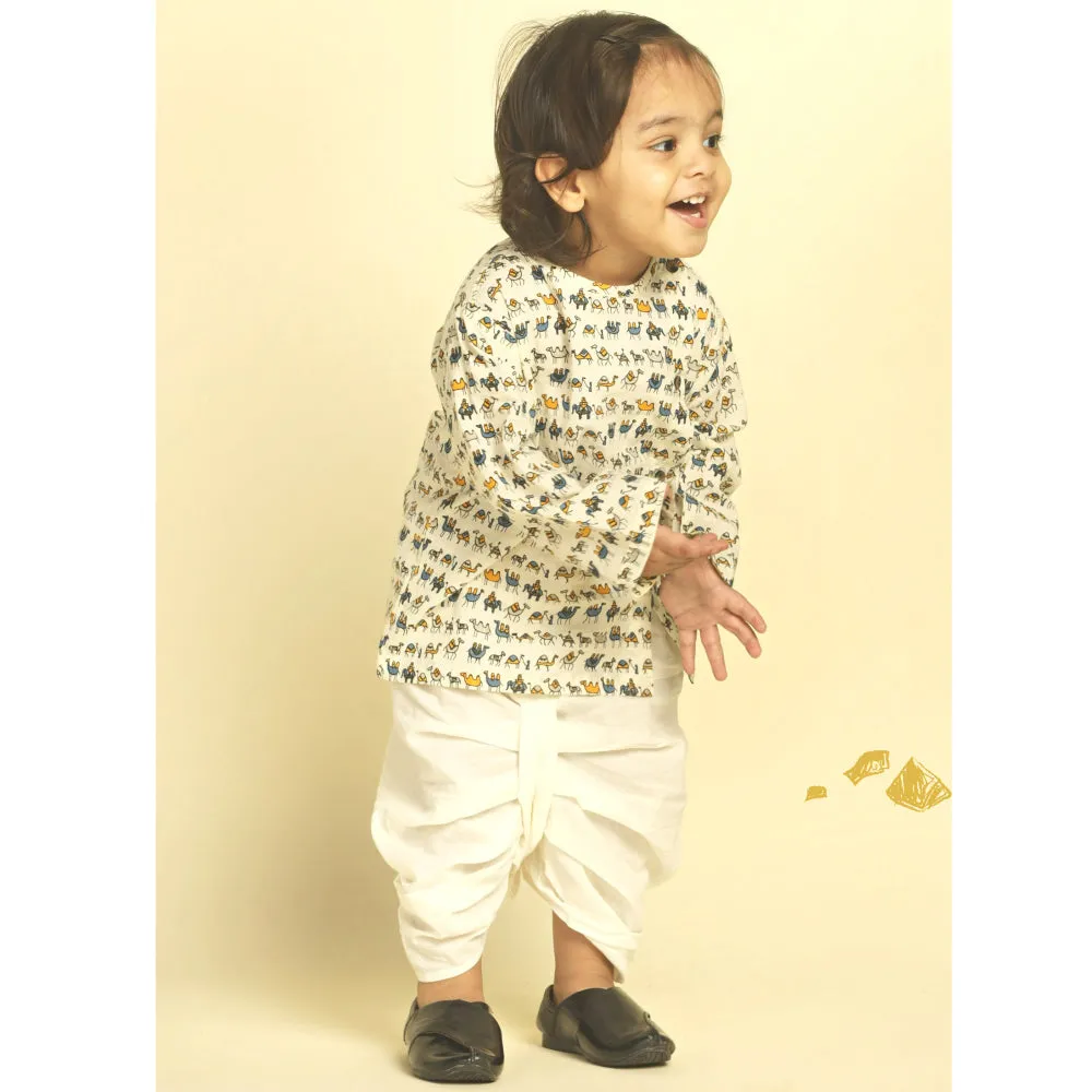 Polka Tots Dhoti Kurta Set for Boys 100% Super Soft Cotton Traditional Ethnic Wear For Kids Navy Blue Camel Cream