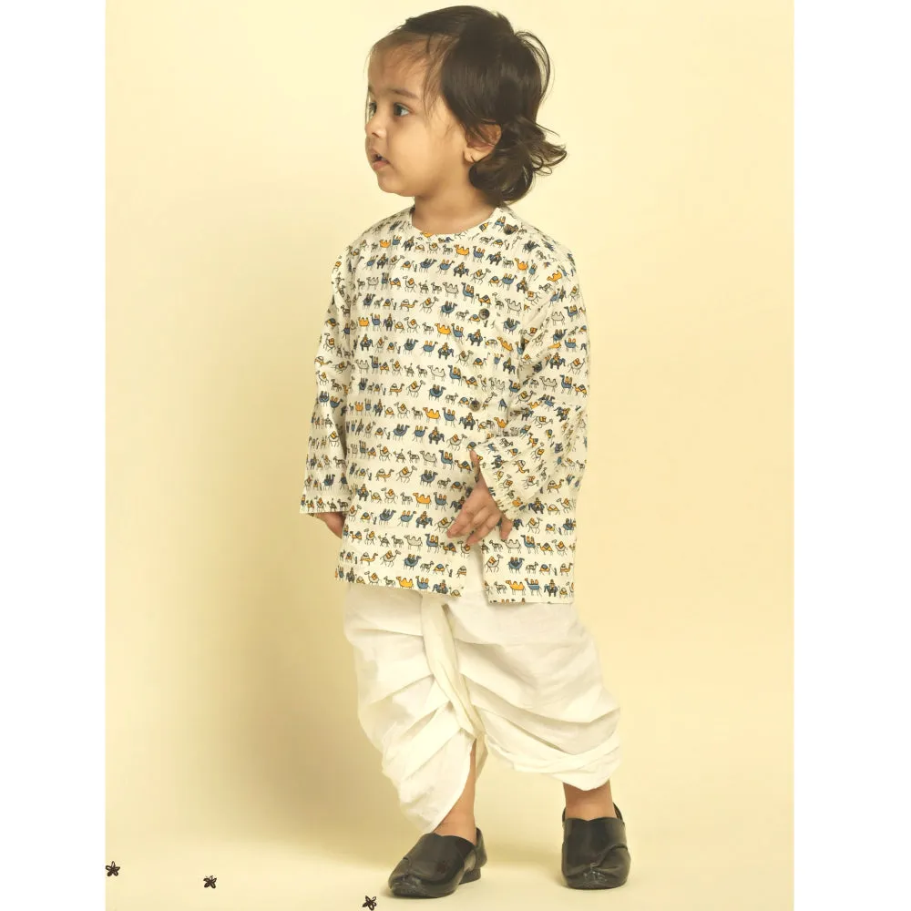 Polka Tots Dhoti Kurta Set for Boys 100% Super Soft Cotton Traditional Ethnic Wear For Kids Navy Blue Camel Cream