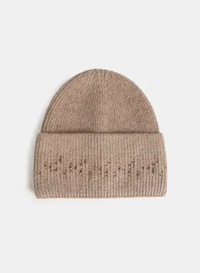 Rhinestone Detail Ribbed Knit Hat