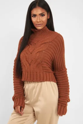 Rust Cable Knit Sleeve Detail Jumper - Miyonna