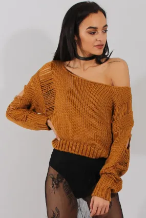 Rust Distressed Detail Knitted Jumper - Lollie