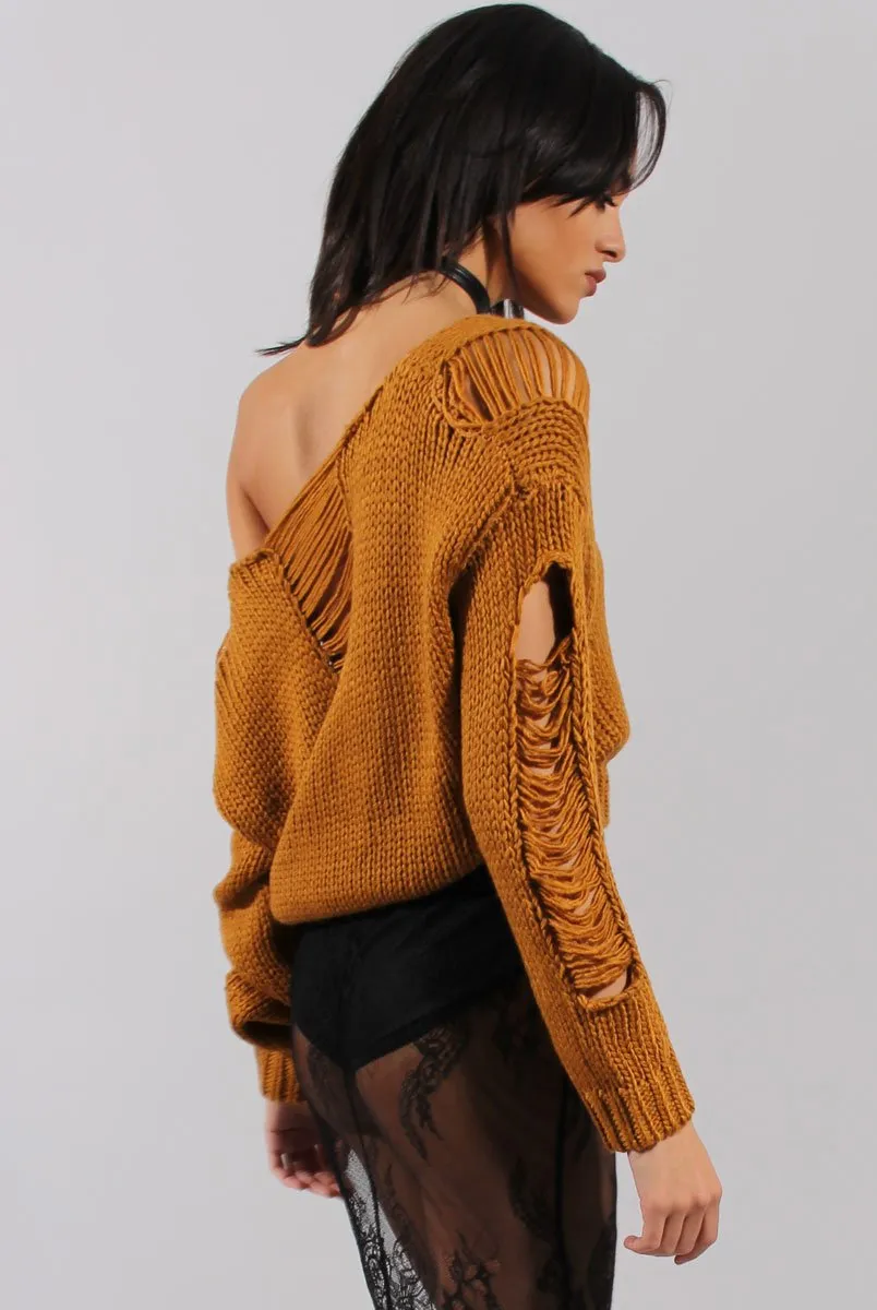 Rust Distressed Detail Knitted Jumper - Lollie