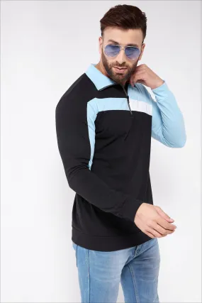 Sky Blue/Black Polo Zipper T-Shirt