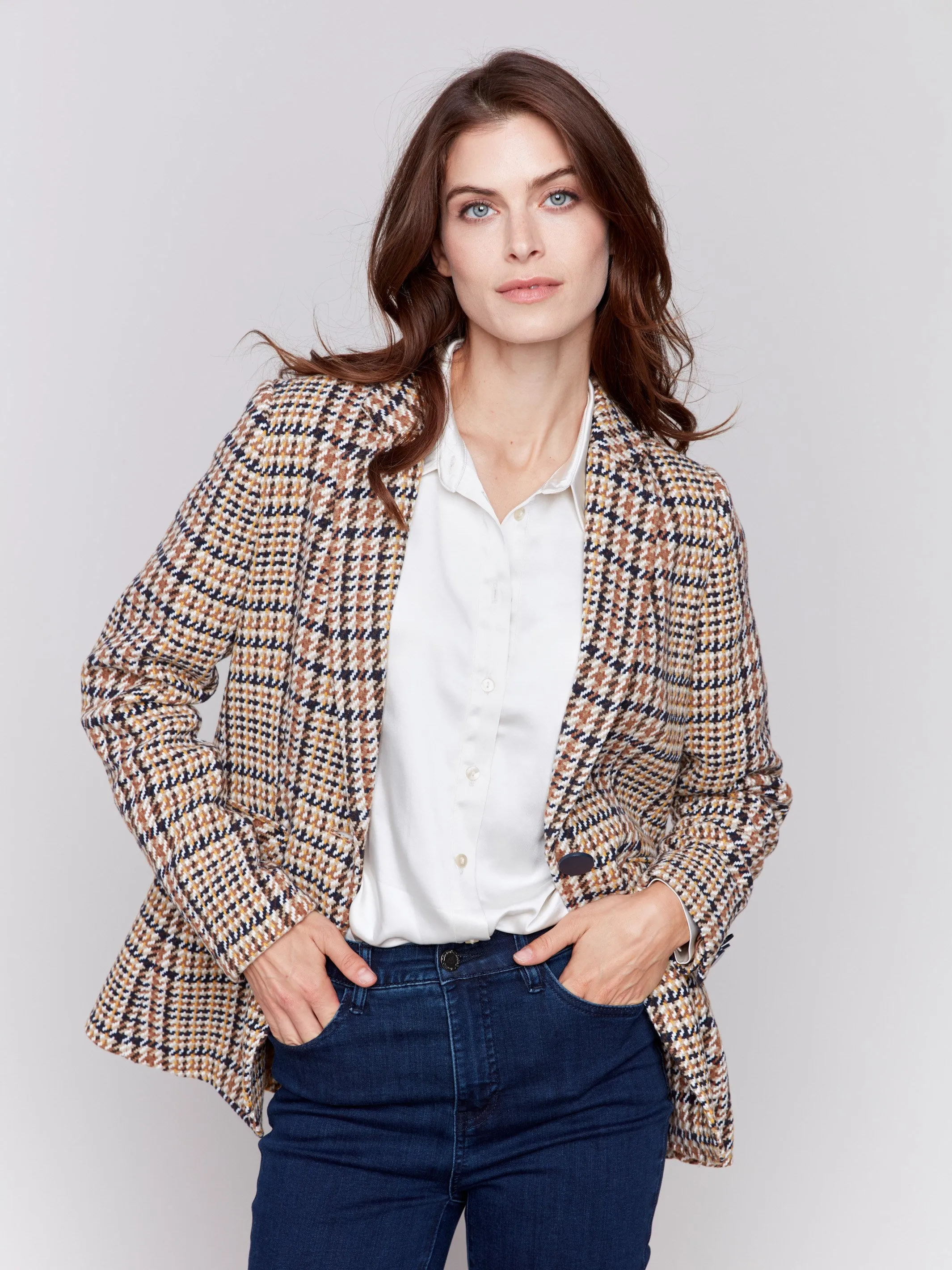 Tailored Plaid Blazer - Terracotta