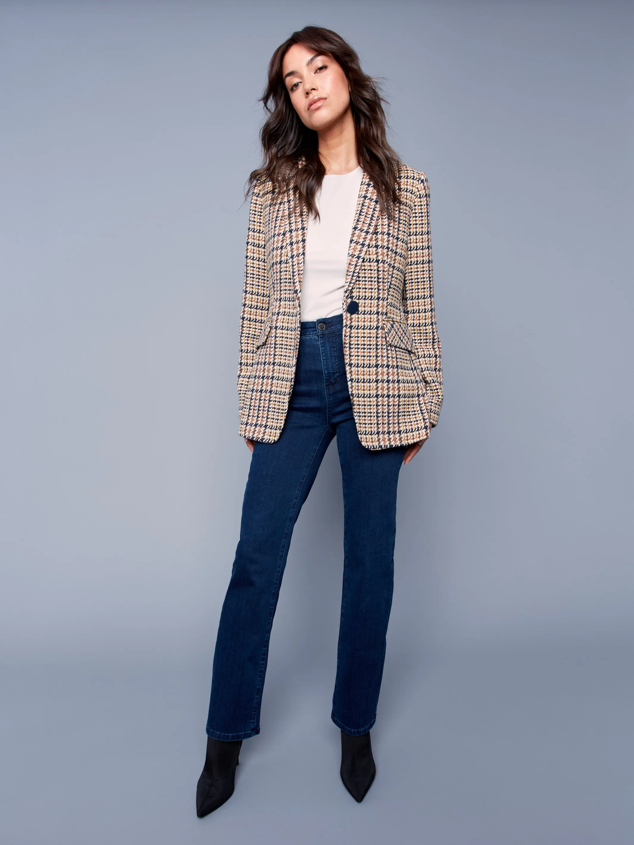 Tailored Plaid Blazer - Terracotta