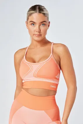 Twill Active Recycled Colour Block Body Fit Seamless Sports Bra - Coral