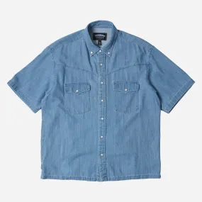 WESTERN DENIM HALF SHIRT - LIGHT BLUE