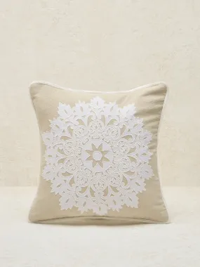 Westside Home Beige Mandala Applique Cushion Cover