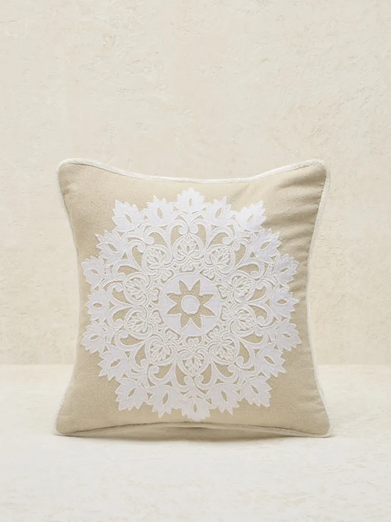 Westside Home Beige Mandala Applique Cushion Cover