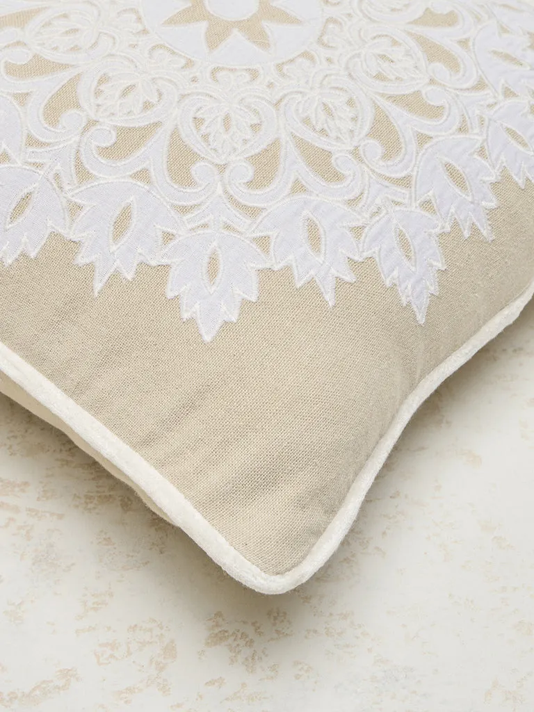 Westside Home Beige Mandala Applique Cushion Cover