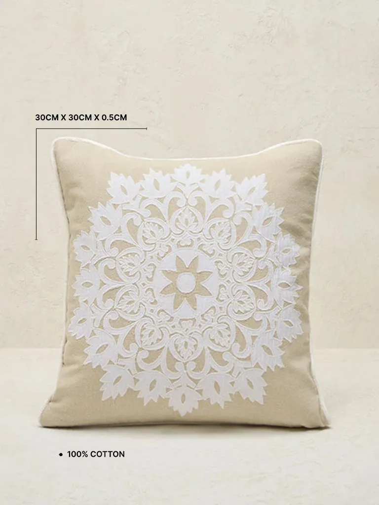 Westside Home Beige Mandala Applique Cushion Cover