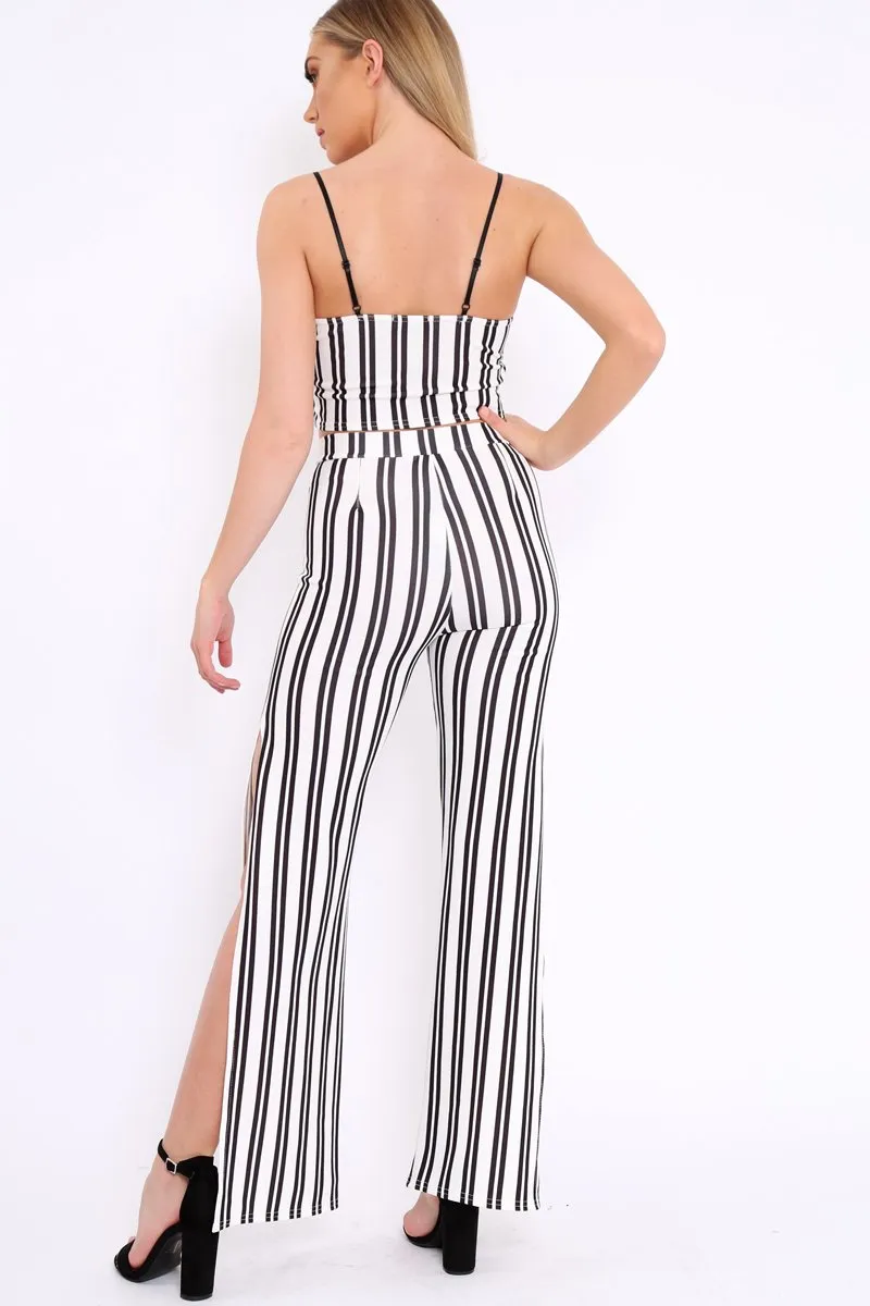 White with Black Stripe Cami Crop Top and Trouser Set - Surie